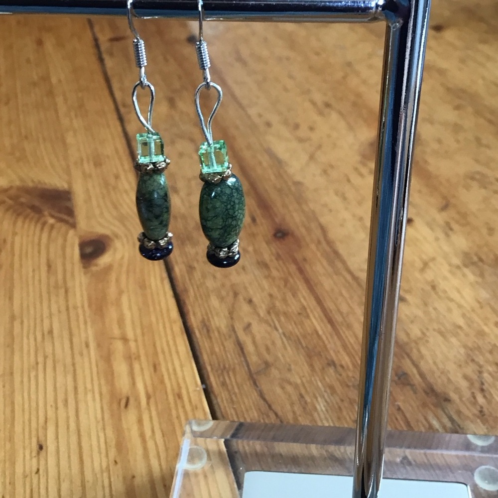 Elegant Green and Silver Dangle Earrings